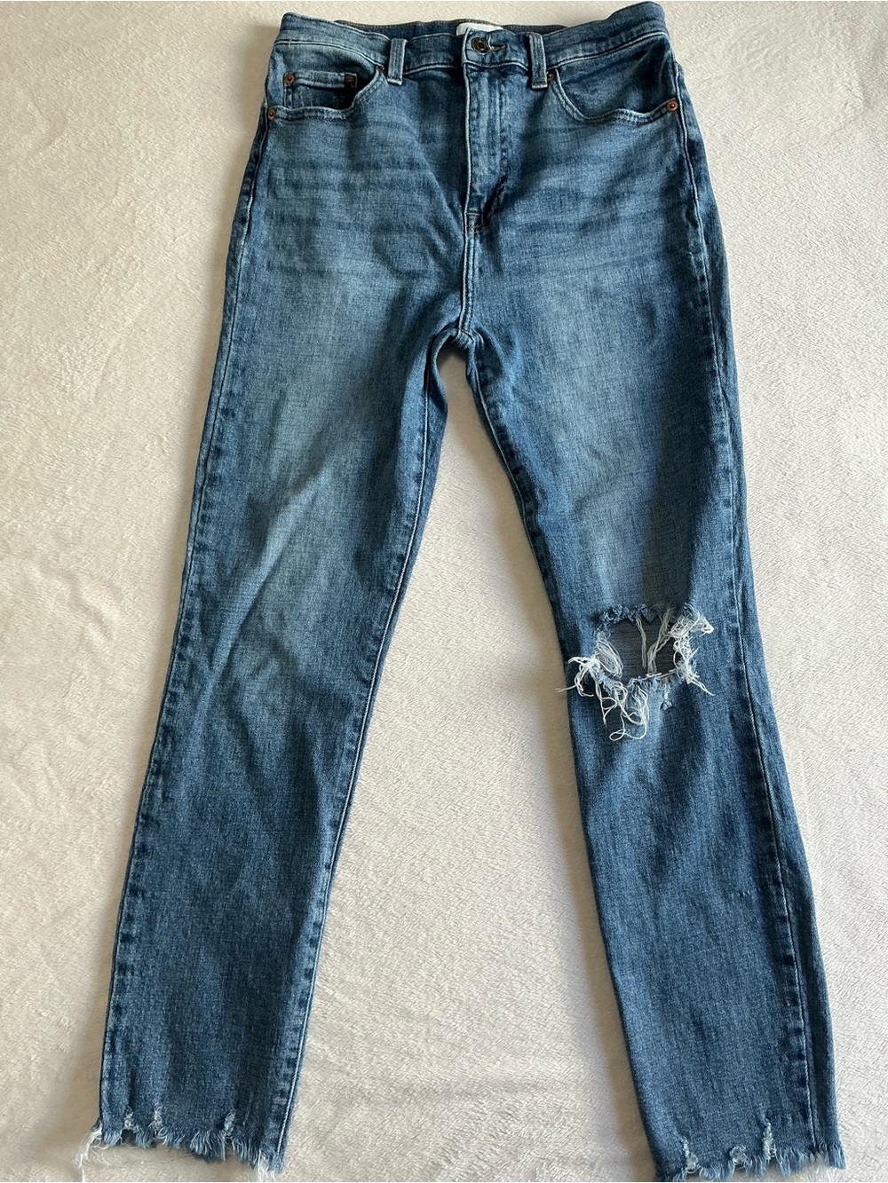 Pistola Distressed Knee Raw Hem Straight Jeans 28